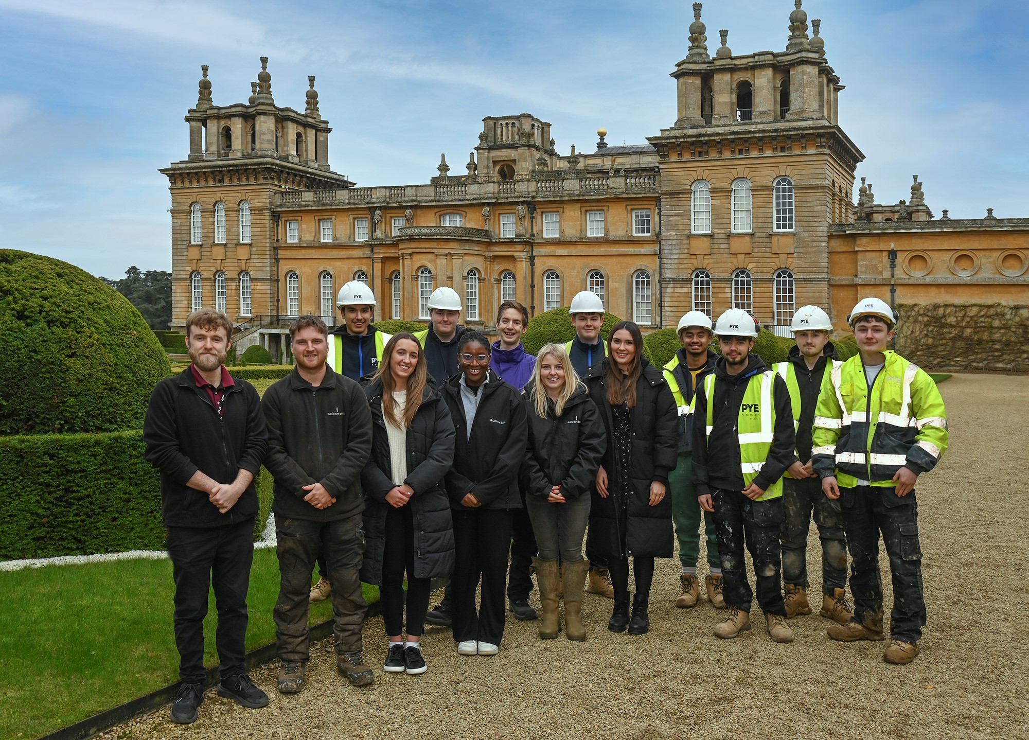 Blenheim apprentices outside palace